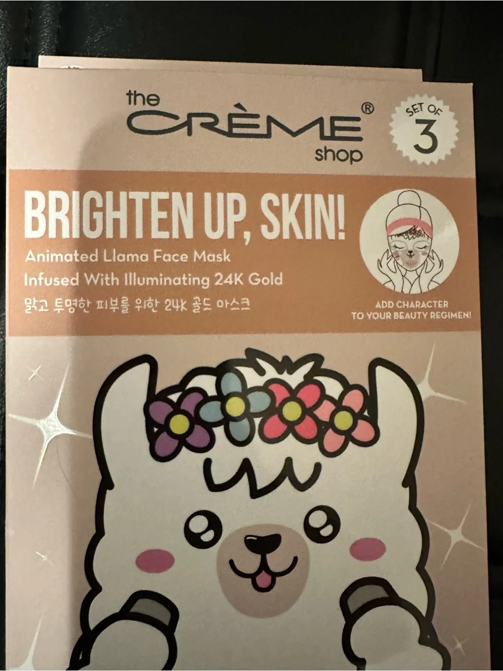 NIB The Creme’ Shop 3 Pack Brighten Up, Skin! Llama Face Masks